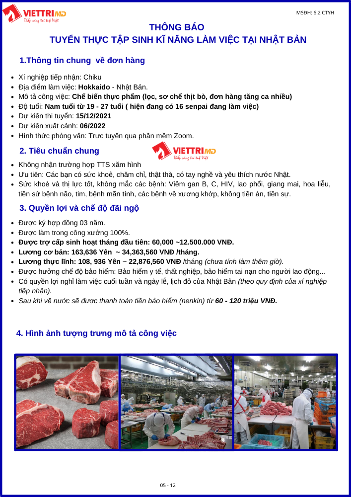 Đi Nhật làm đơn hàng lọc và sơ chế thịt bò