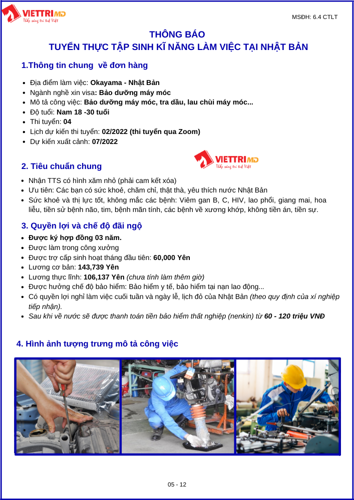 4 Nam đi Nhật làm bảo dưỡng máy