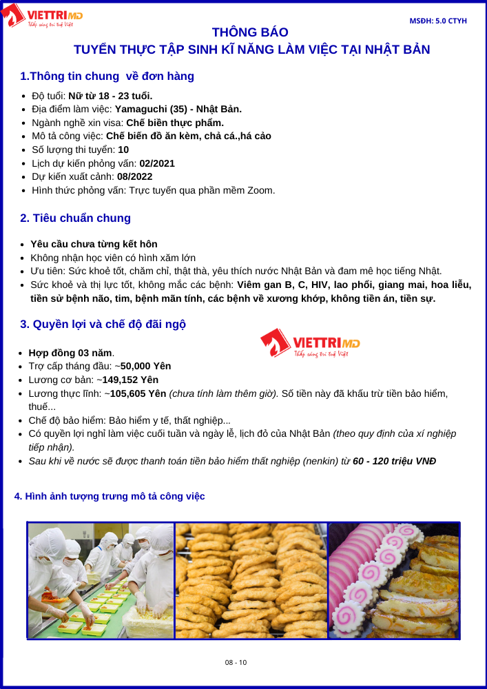 Đơn hàng đi Nhật làm chế biến chả cá 