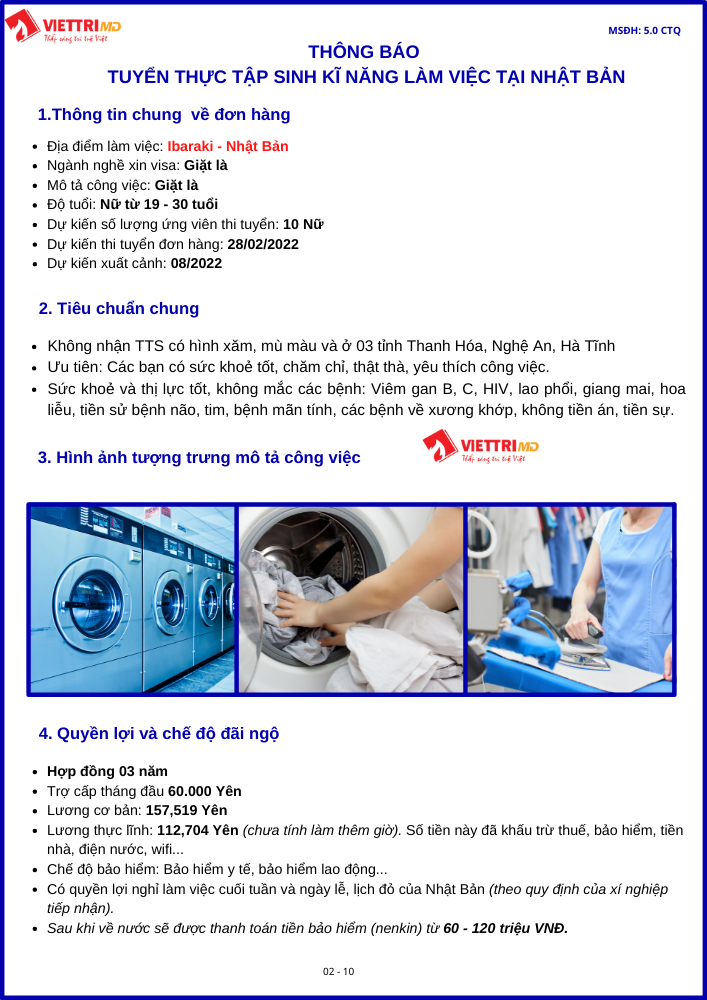 Đơn hàng đi Nhật làm giặt là công nghiệp