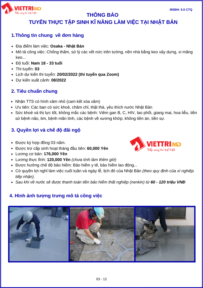 Đơn hàng chống thấm cho Nam